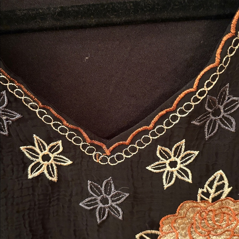 Black Sheer Top with Floral Embroidery - Picture 7 of 8